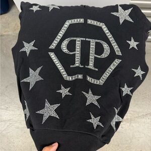 Philipp Plein Black Sweatshirt with Silver Star Details